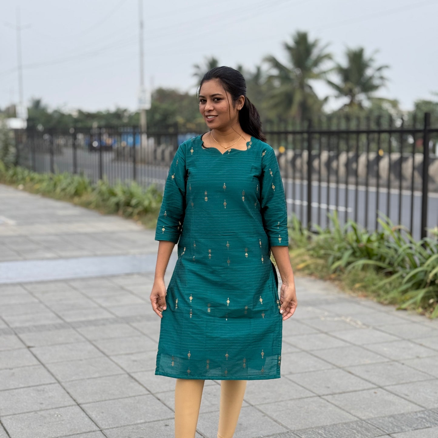 Raw silk Kurti- Teal Blue