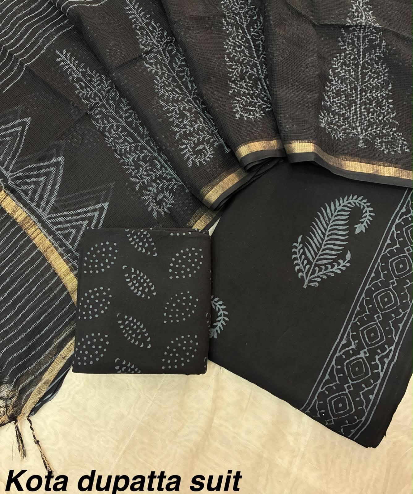 Hand block printed cotton dress materials with pure Kota doriya dupata HOTUSM457