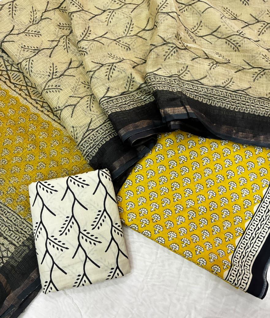 Hand block printed cotton dress materials with pure Kota doriya dupata HOTUSM453