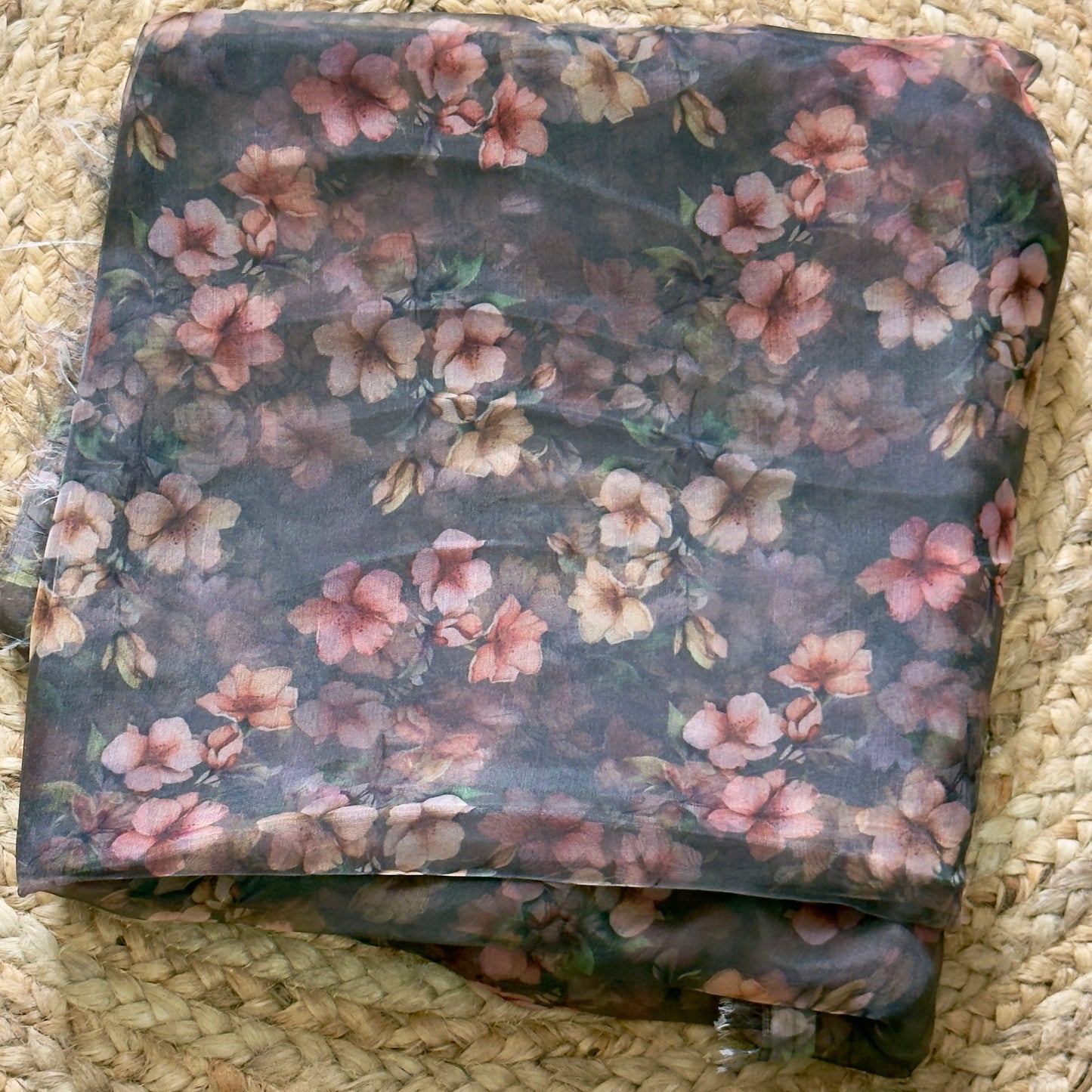 Charcoal Green- Organza Floral Digital print