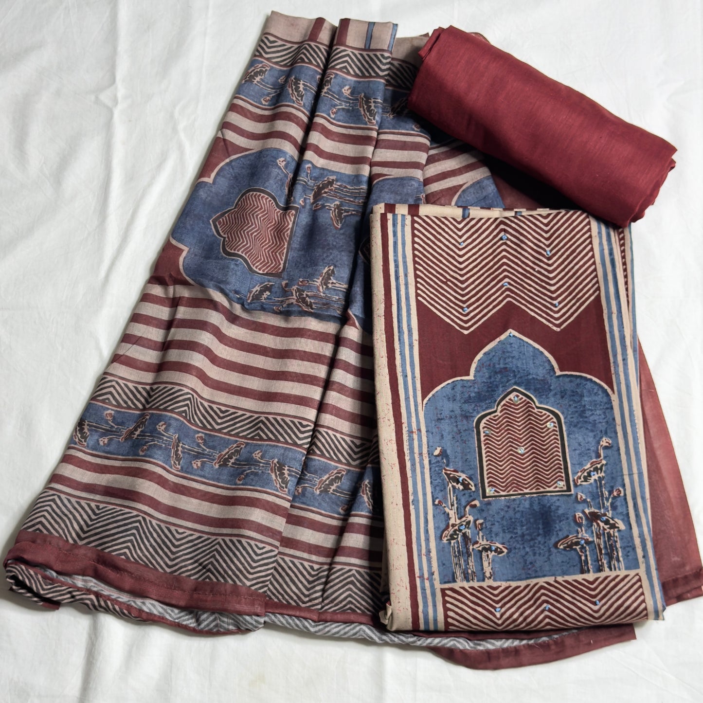Ajrak Cotton Salwar Suit- Brown