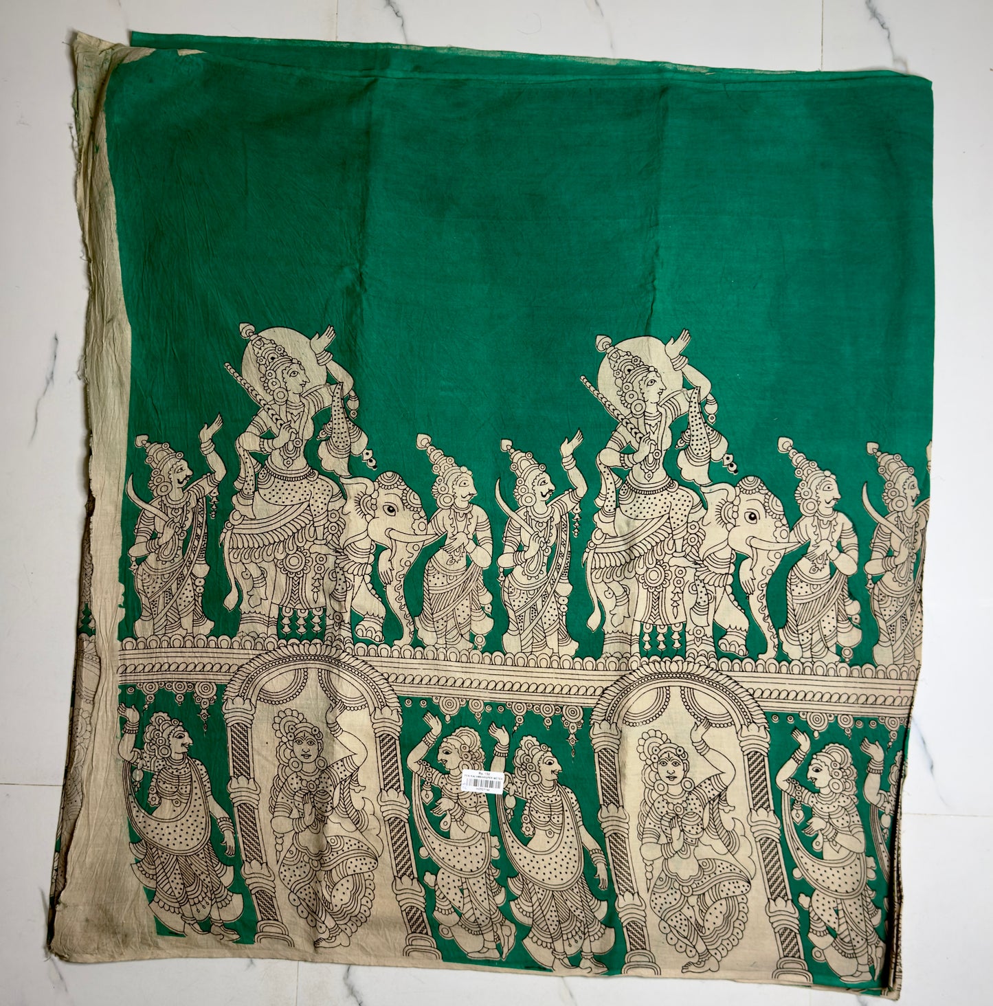 Pen Kalamkari Cotton- Teal Green (2.5 meters)