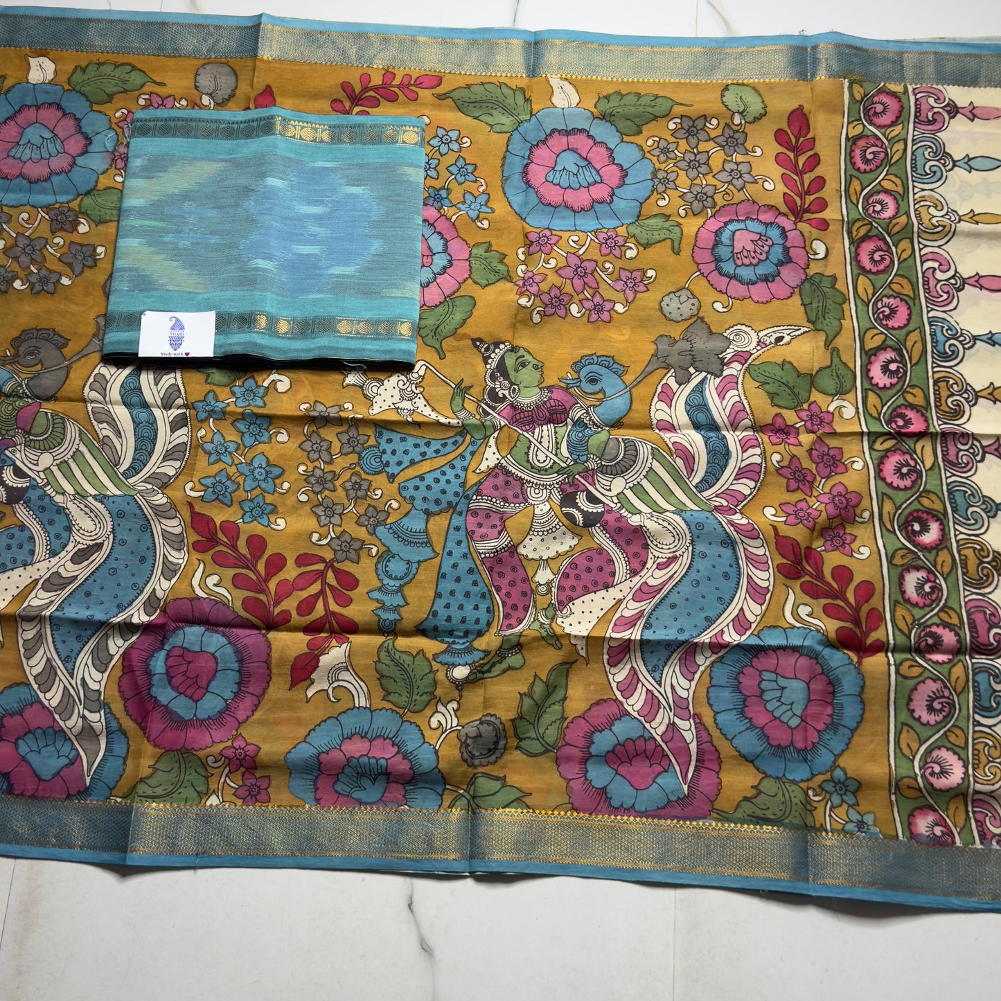 Pen Kalamkari + Pochampally Sico suit HOTUSM341