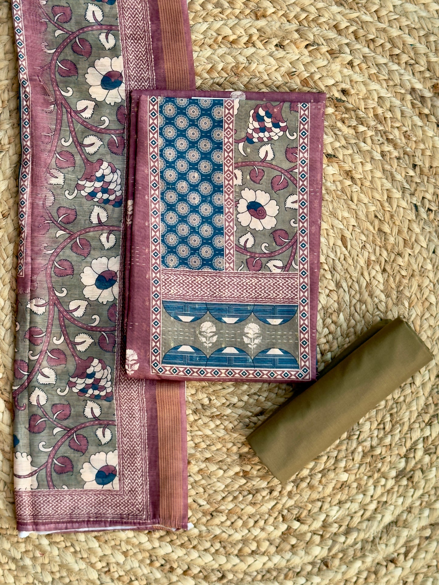 Dusty Purple - Kalamkari Design Chanderi Silk Salwar Material