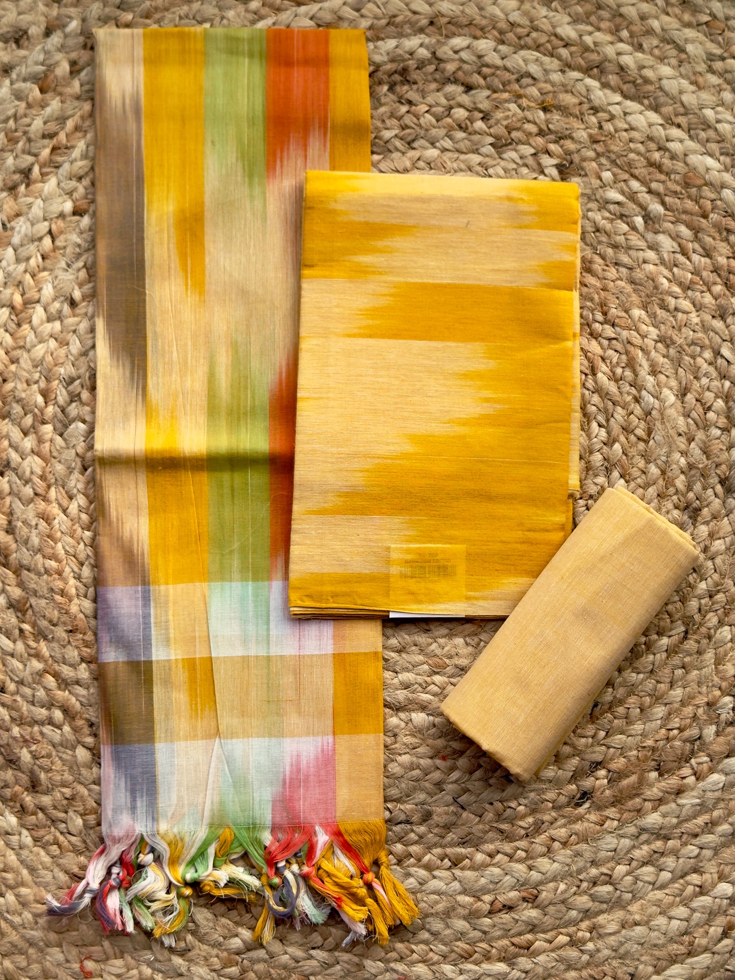 Yellow- Ikkat Handloom Cotton Salwar Material HOTUSM333