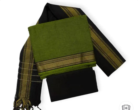 Mangalagiri Salwar Suit- Olive green Black