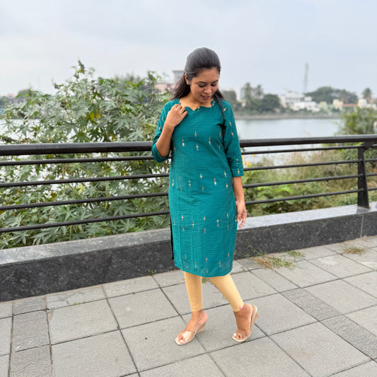 Raw silk Kurti- Teal Blue
