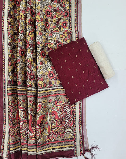 Raw Silk Suit Kalamkari Dupatta HOTUSM443