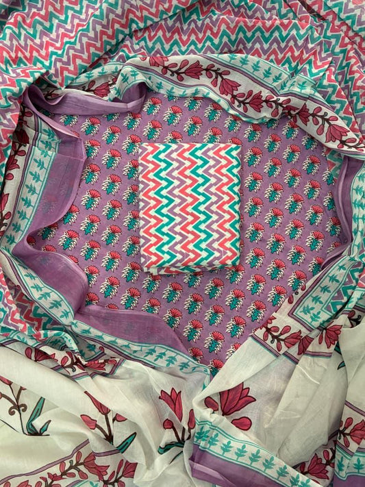 Hand block printed cotton suit with cotton Duptta HOTUSM449