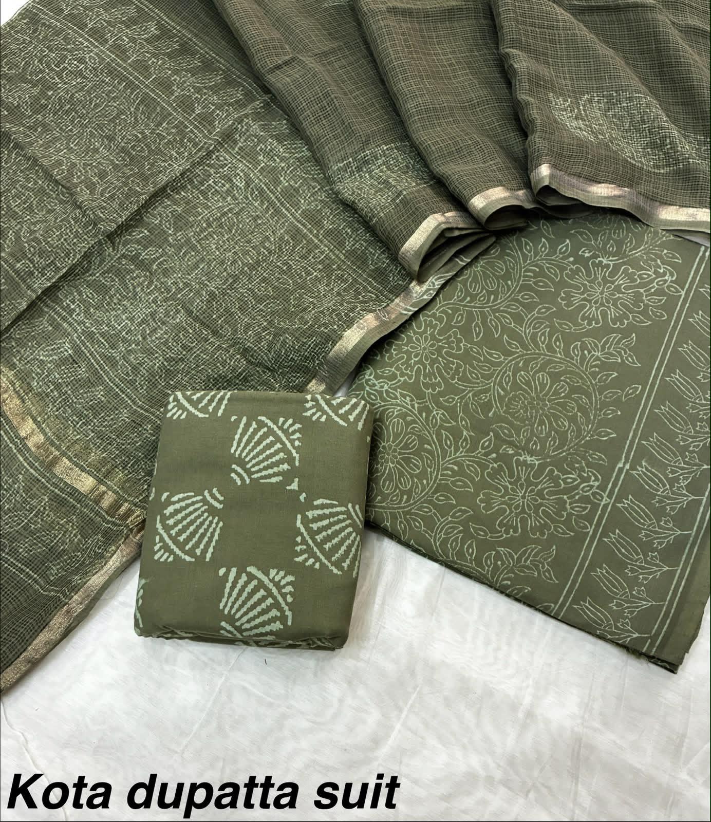 Hand block printed cotton dress materials with pure Kota doriya dupata HOTUSM455