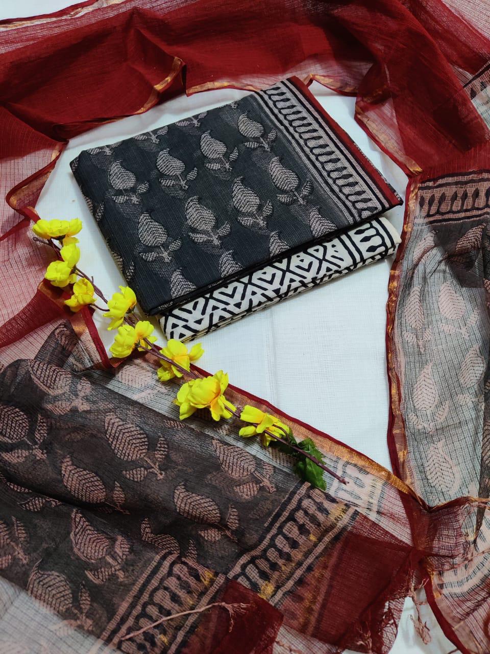 Hand block printed kota doriya suit HOTUSM462