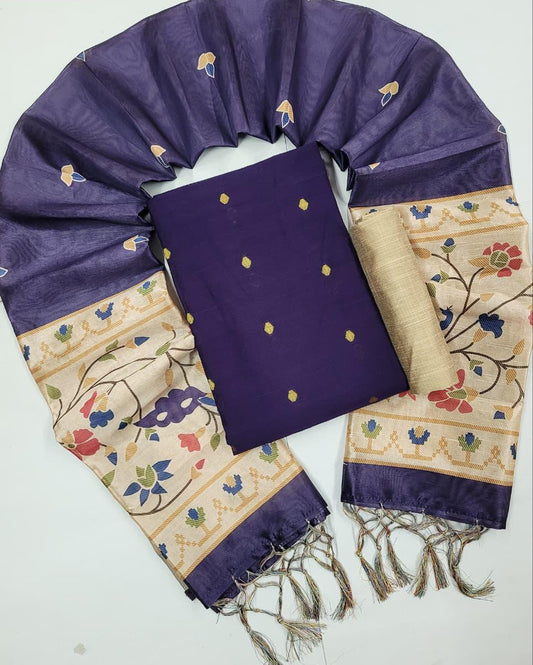Violet- Raw Silk Salwar Suit with Asham Silk Dupatta