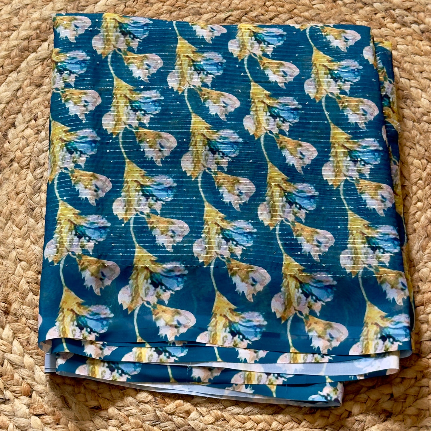 Teal Blue- Georgette Digital Floral
