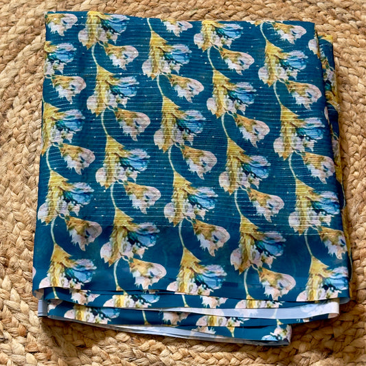 Teal Blue- Georgette Digital Floral