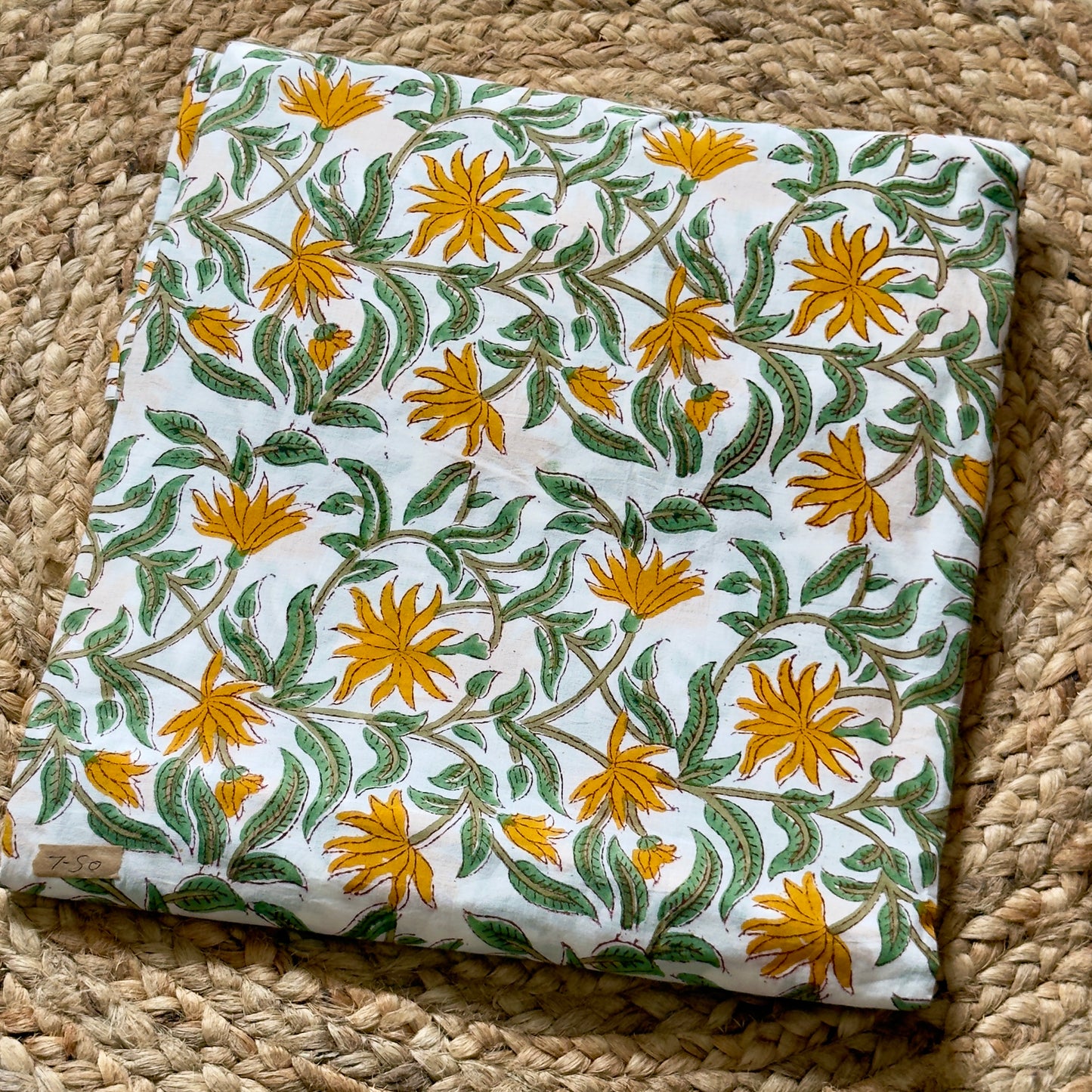 Handblock Cotton- White Yellow
