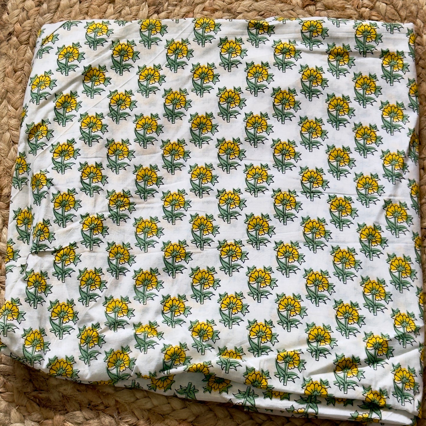 Cotton- Handblock- White Yellow