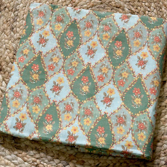 Cambric cotton- Mint green Floral print