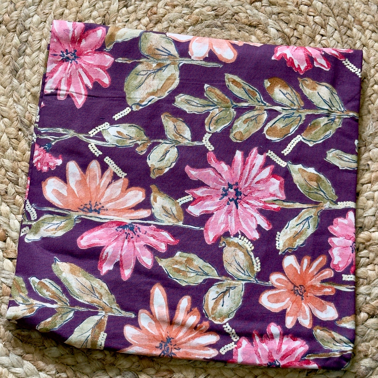 Linen cotton- Plum Floral print