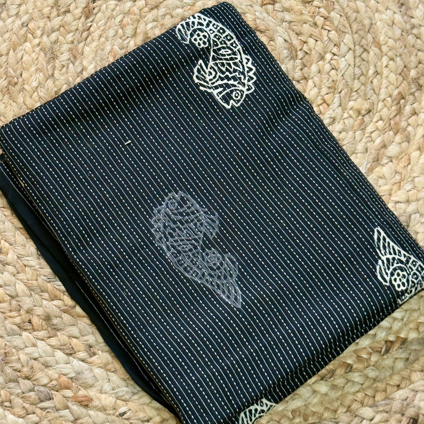 Handblock Katha Cotton- Black