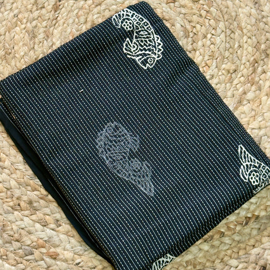 Handblock Katha Cotton- Black