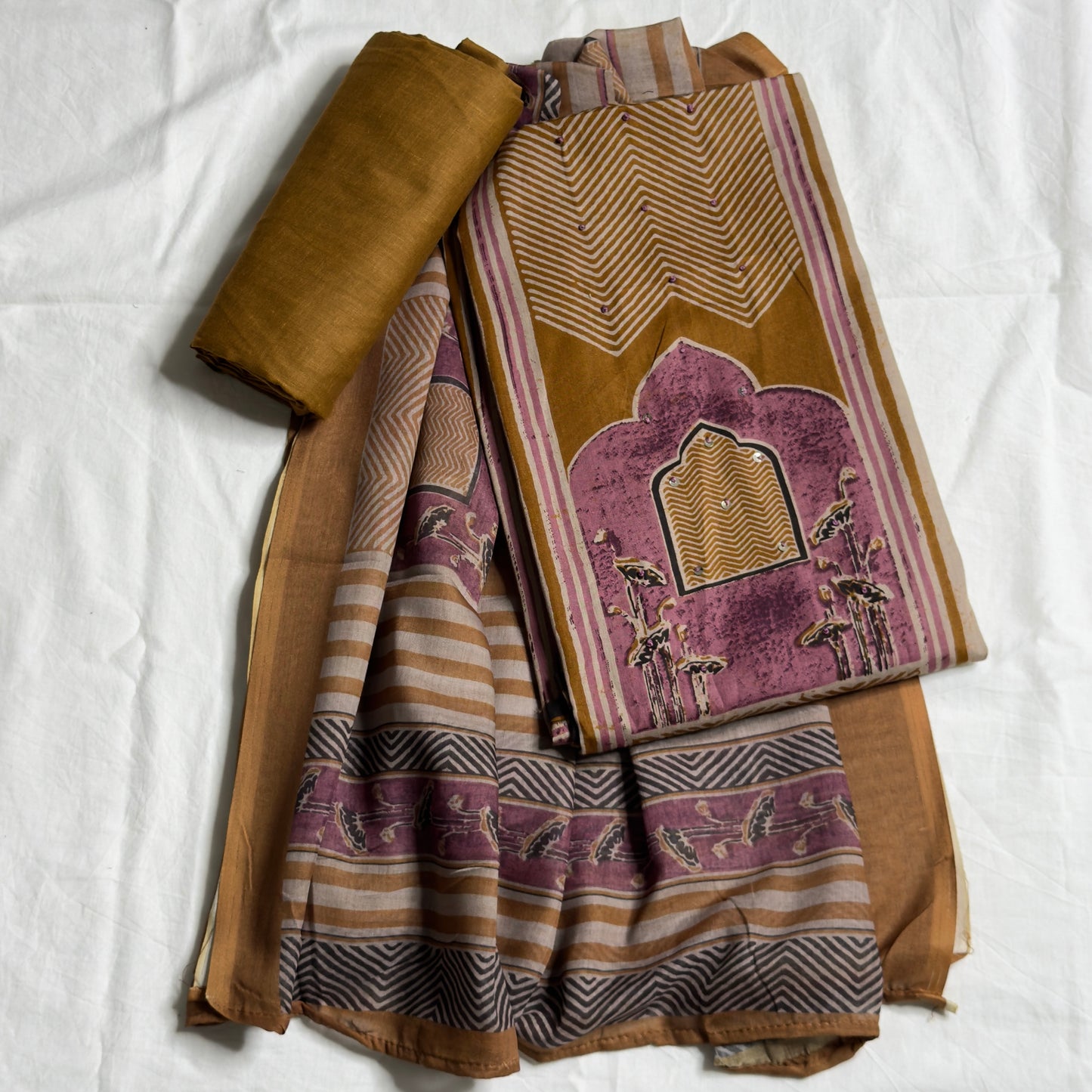 Ajrak Cotton Salwar Suit- Mustard HOTUSM287