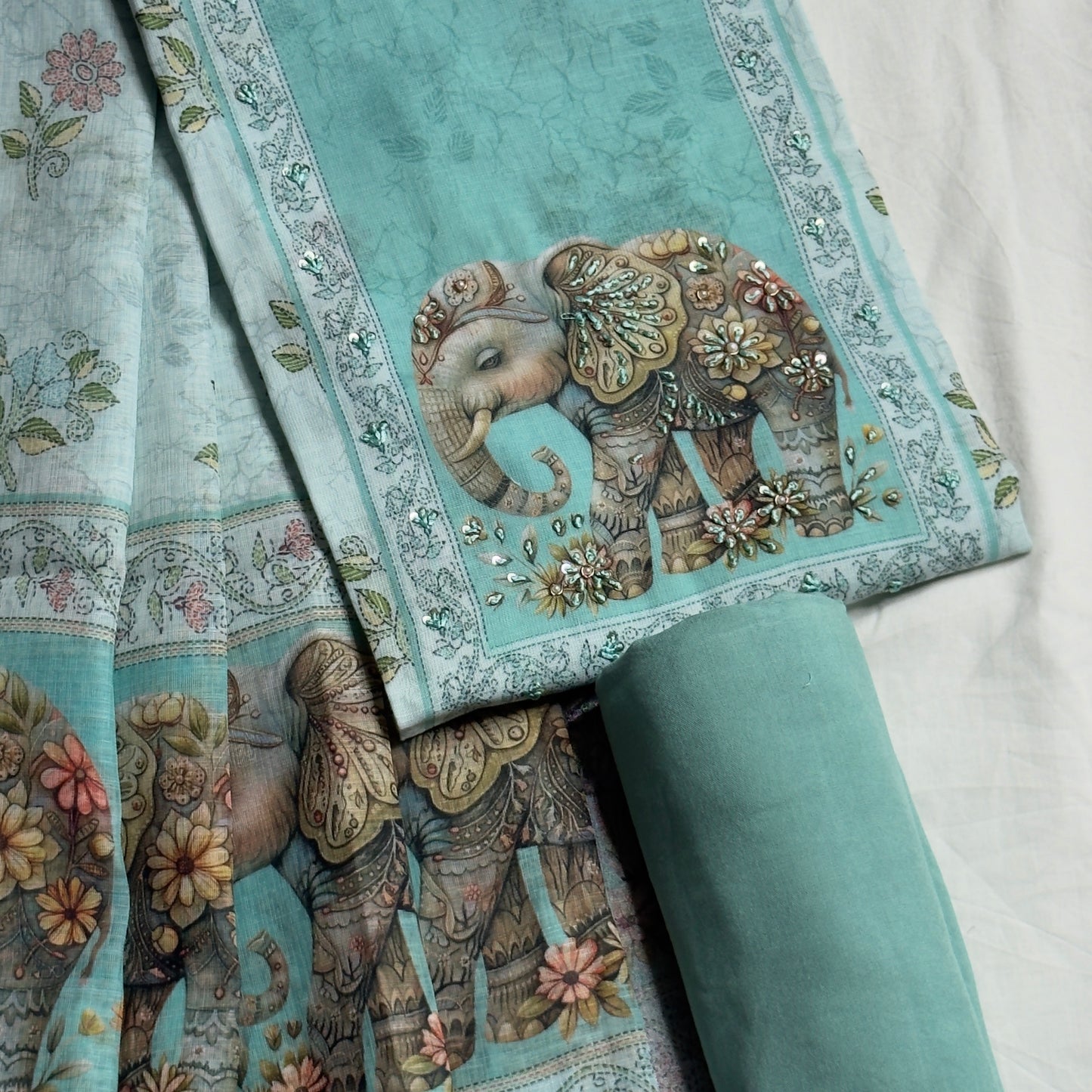 Elephant 🐘 Linen Cotton Salwar Suit- Blue