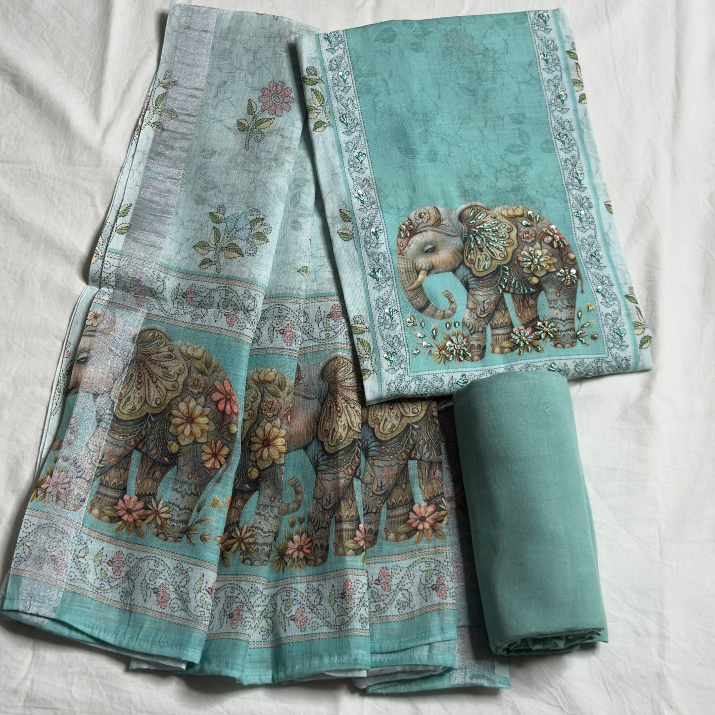Elephant 🐘 Linen Cotton Salwar Suit- Blue