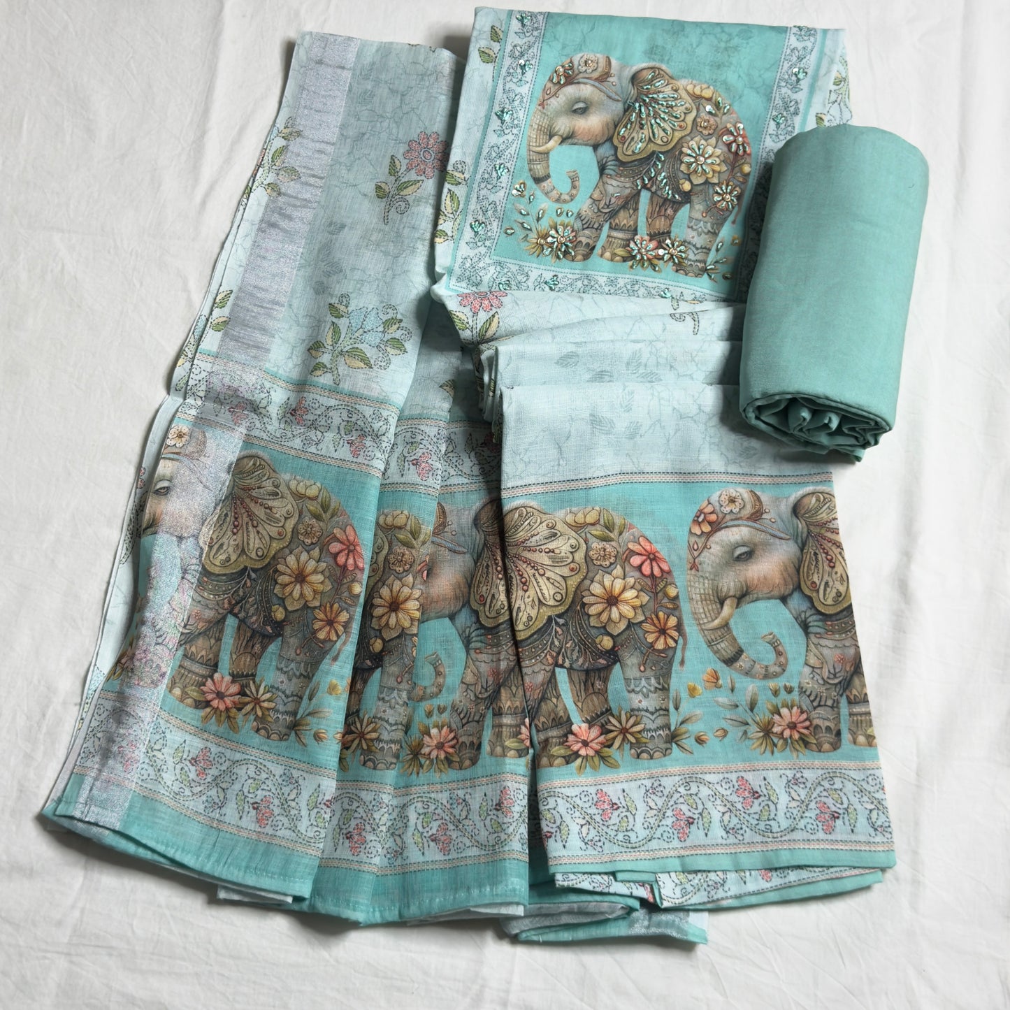 Elephant 🐘 Linen Cotton Salwar Suit- Blue