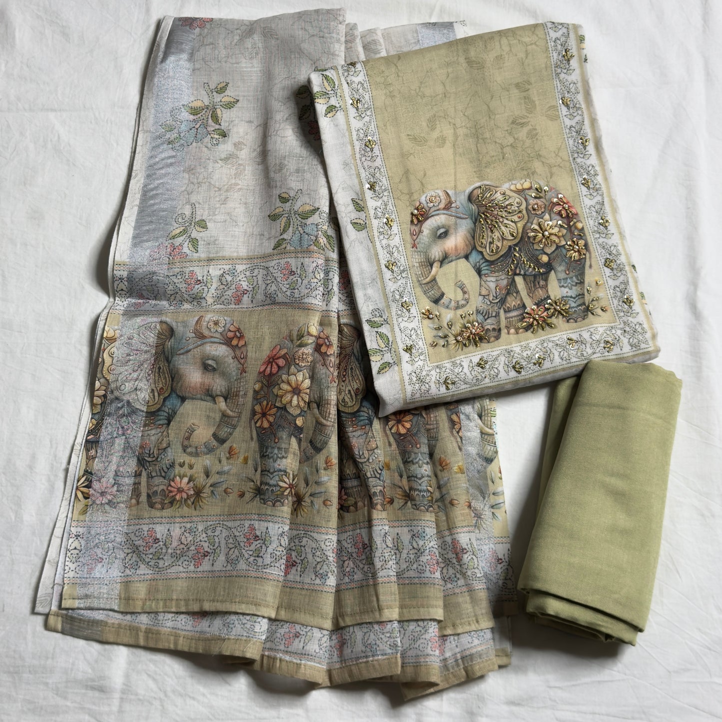 Elephant 🐘 Linen Cotton Salwar Suit- Mehndi HOTUSM293