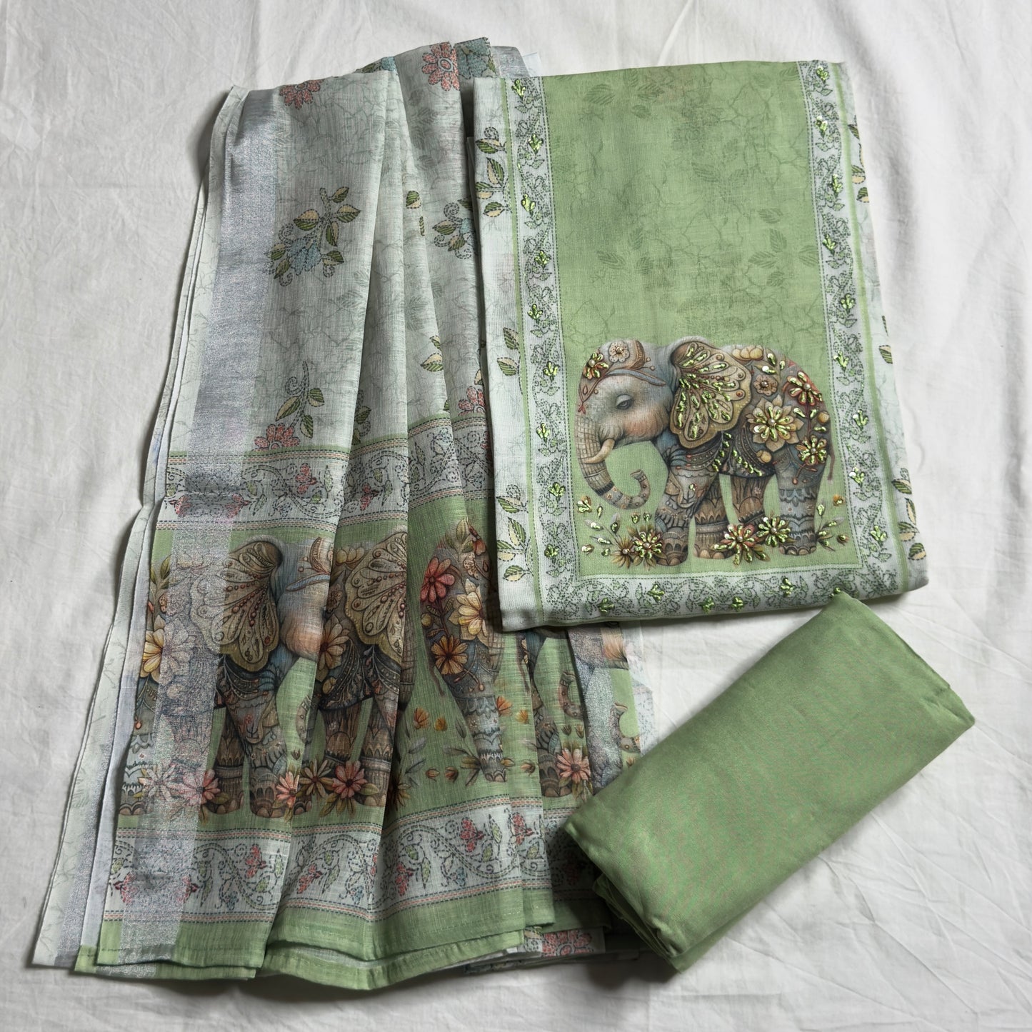 Elephant 🐘 Linen Cotton Salwar Suit- Pista