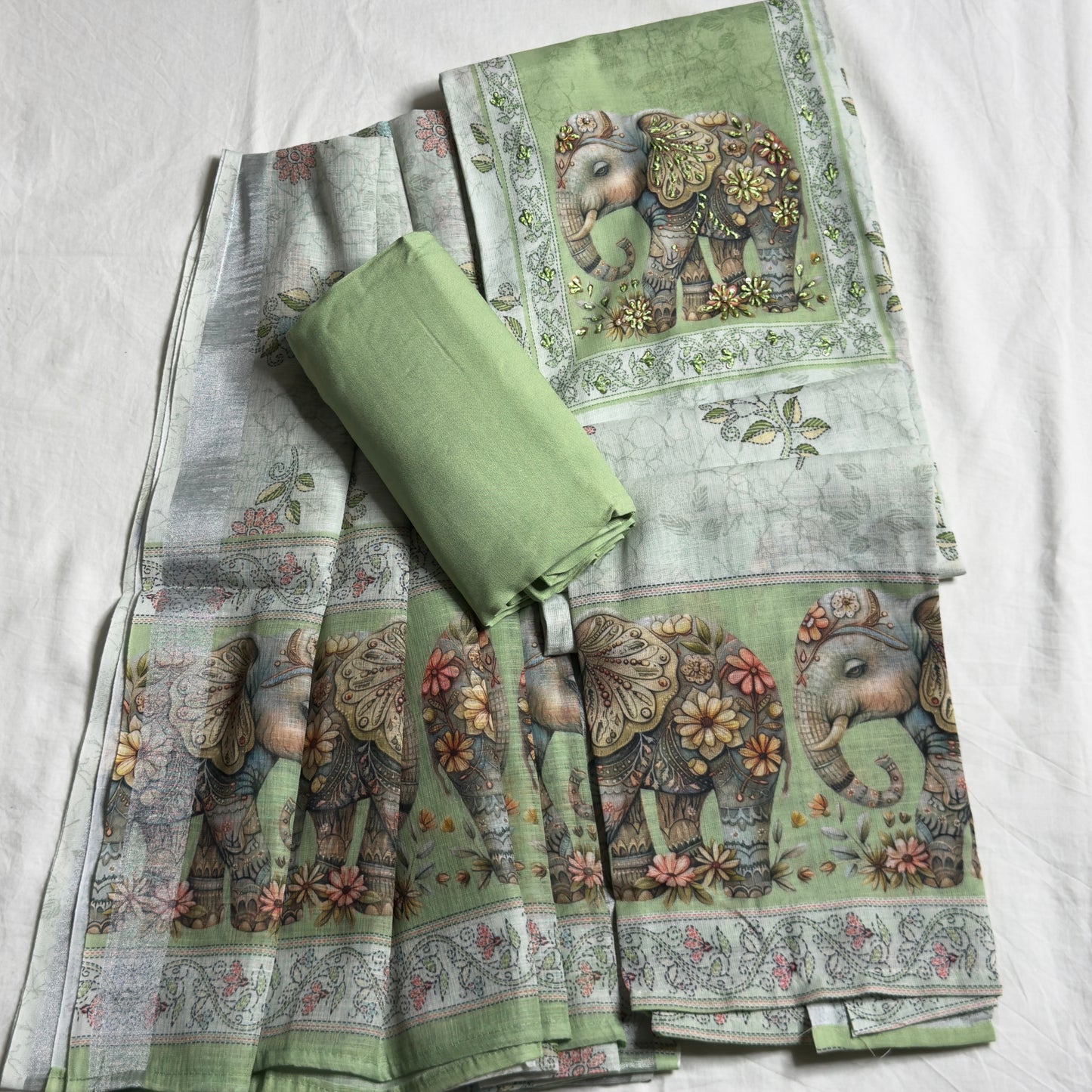 Elephant 🐘 Linen Cotton Salwar Suit- Pista
