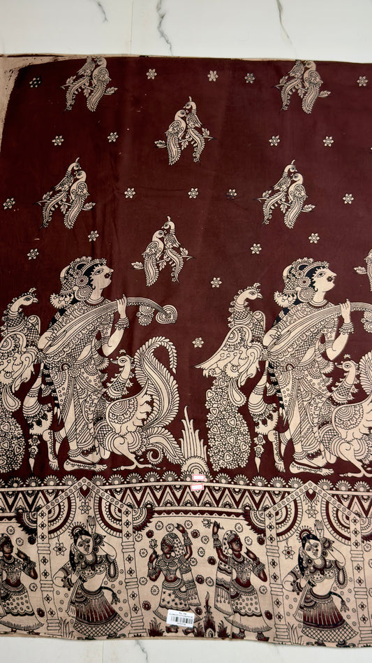 Pen Kalamkari Cotton- Brown (2.5 meters)