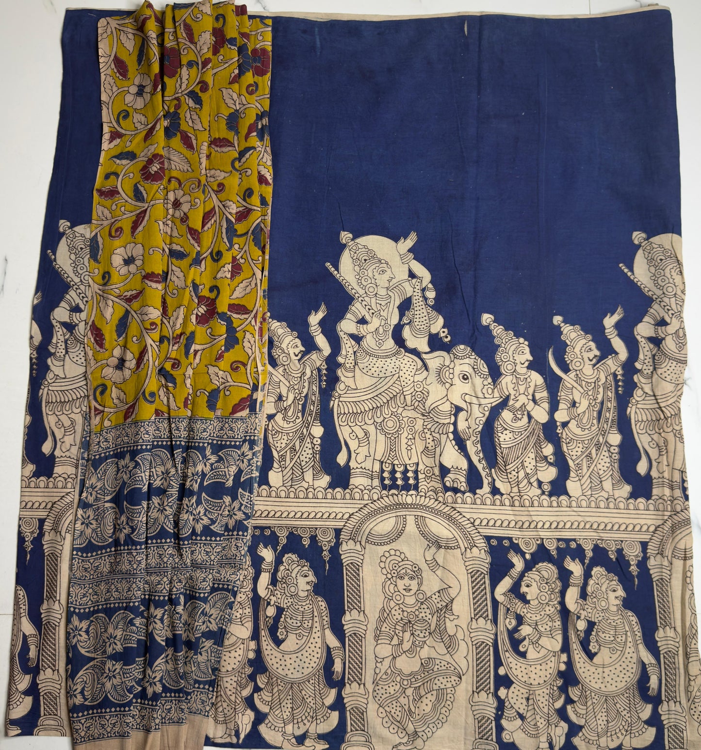 Kalamkari Top & Dupatta- Blue Yellow HOTCF330