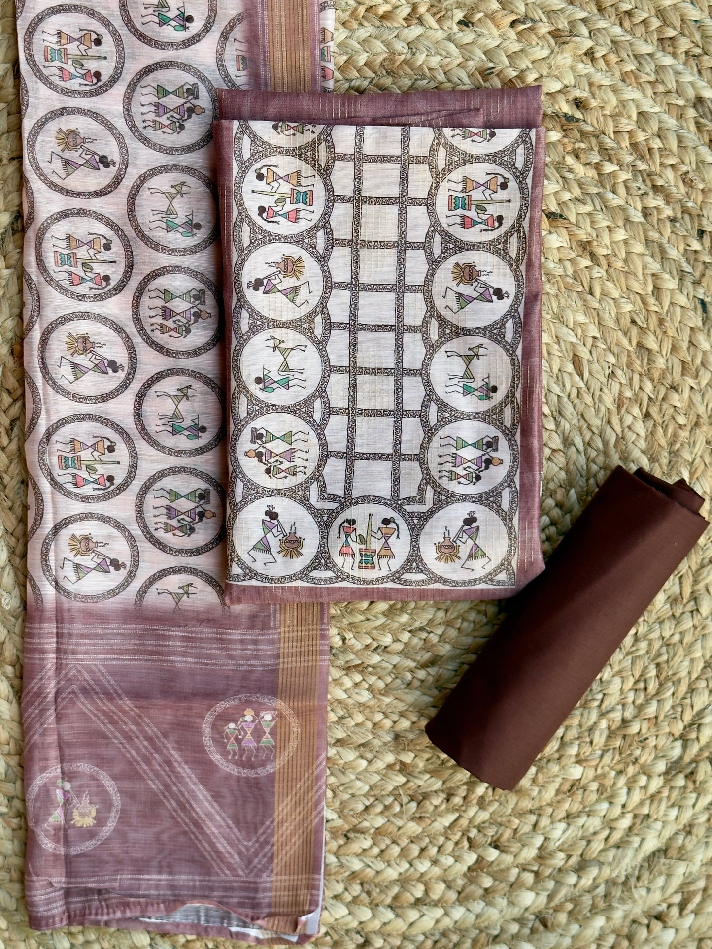 Dusty Brown - Wrali Design Chanderi Silk Salwar Material