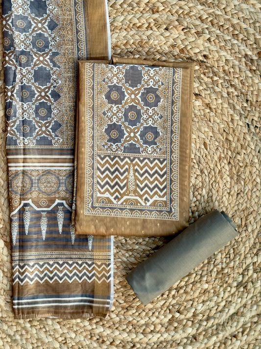 Mustard - Wrali Design Chanderi Silk Salwar Material