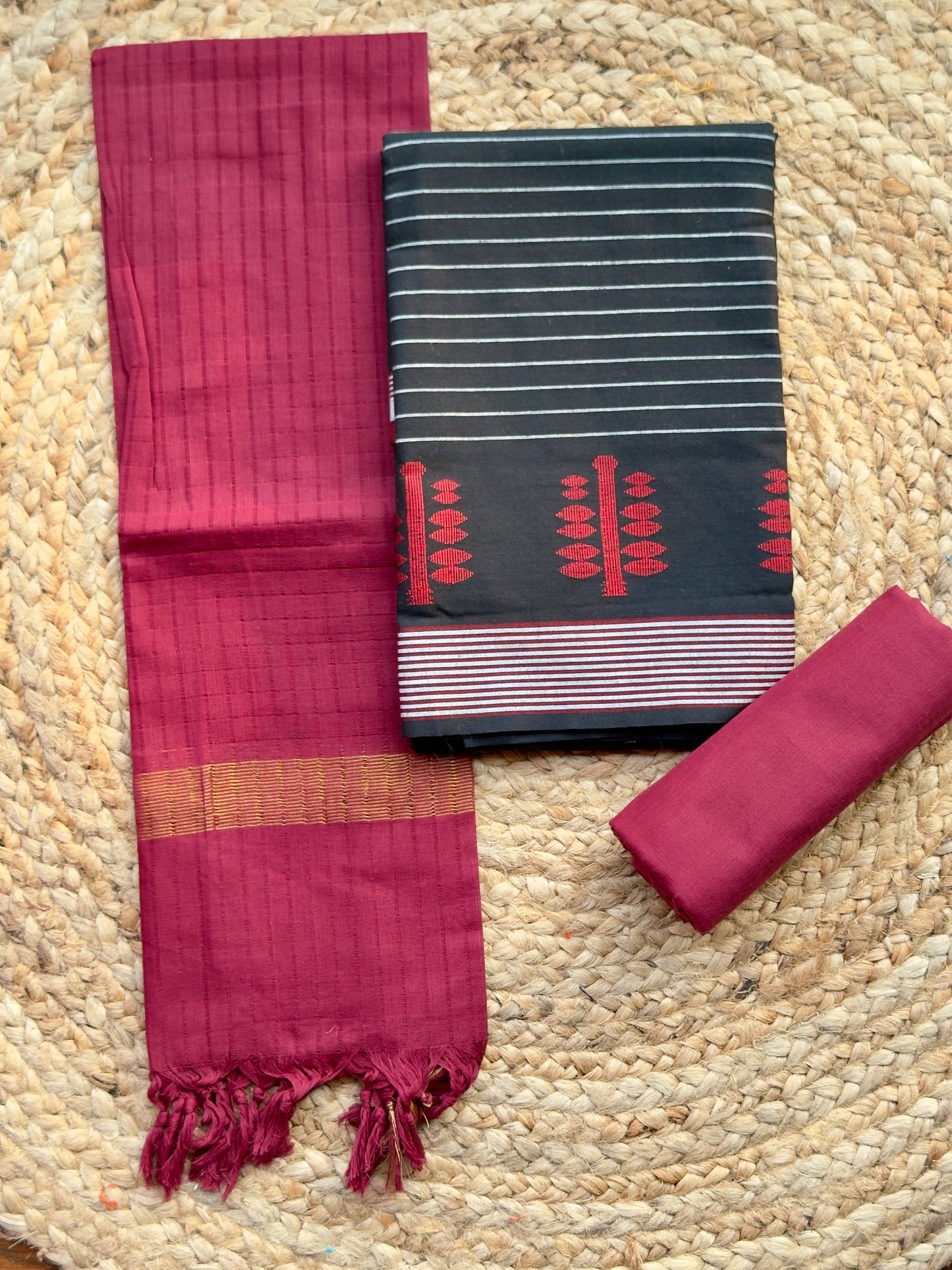 Black- Handloom Cotton- Salwar Material HOTUSM198