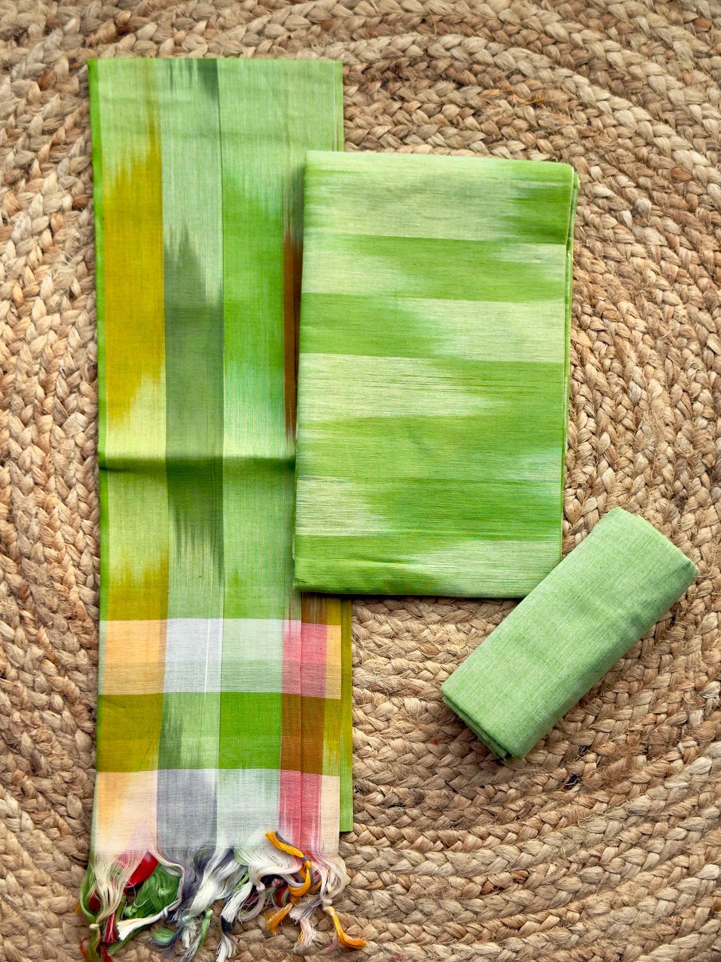 Leaf Green- Ikkat Handloom Cotton Salwar Material HOTUSM333