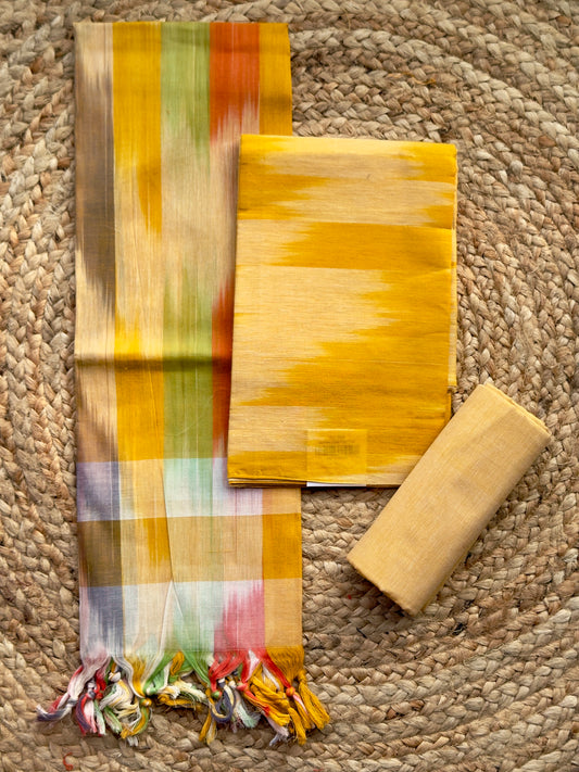 Yellow- Ikkat Handloom Cotton Salwar Material