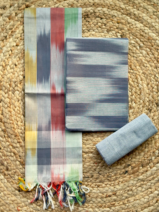 Grey- Ikkat Handloom Cotton Salwar Material