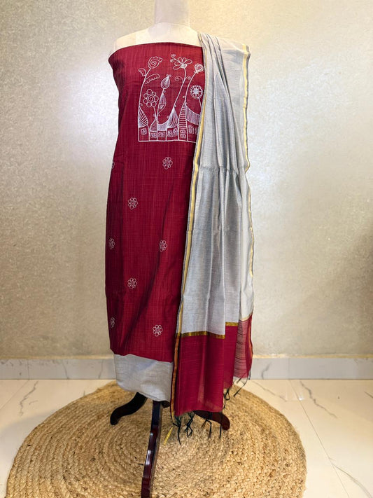 Raw Silk Salwar Suit- Maroon Embroidery HOTUSM242
