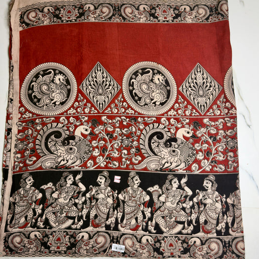 Pen Kalamkari Cotton- Maroon (2.5 meters)