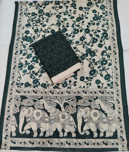 Raw Silk Suit + Kalamkari Tussar Dupatta HOTUSM492