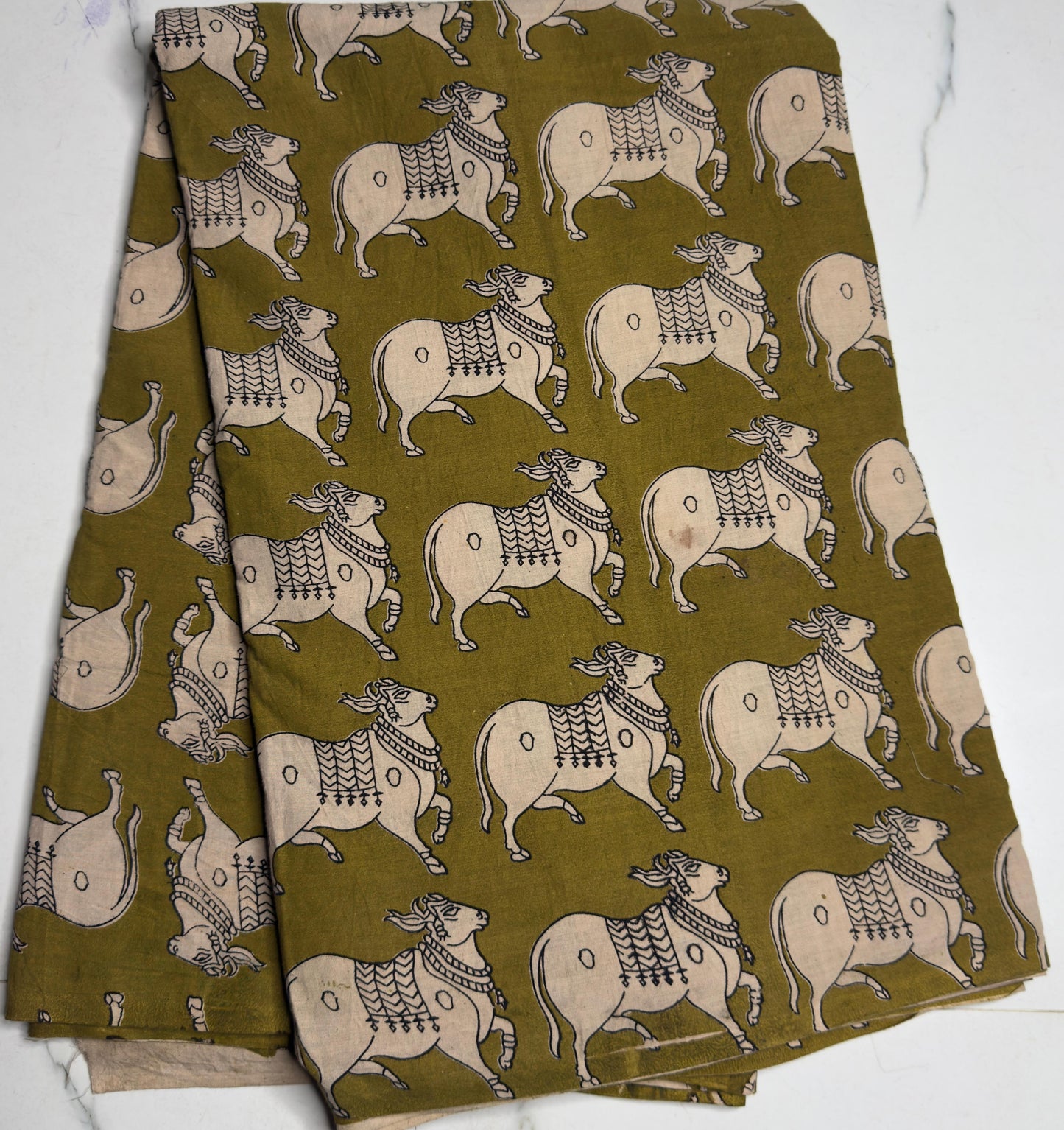 Pichwai Kalamkari Cotton- Mehndi Green (2.5 meters)