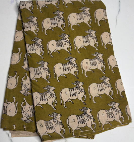 Pichwai Kalamkari Cotton- Mehndi Green (2.5 meters)
